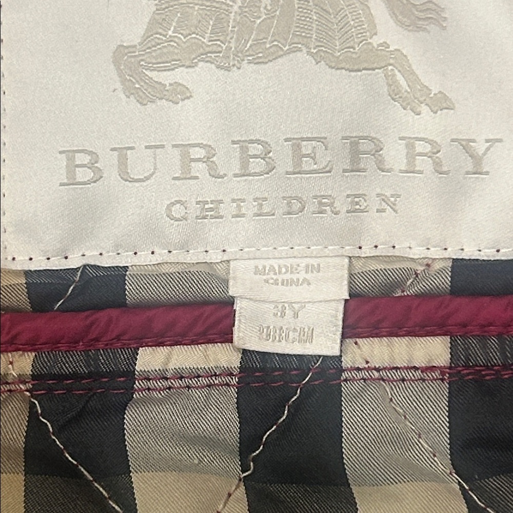 Burberry Children's Quilted Jacket Nova Check Burgundy Size 3Y - Picture 7 of 10